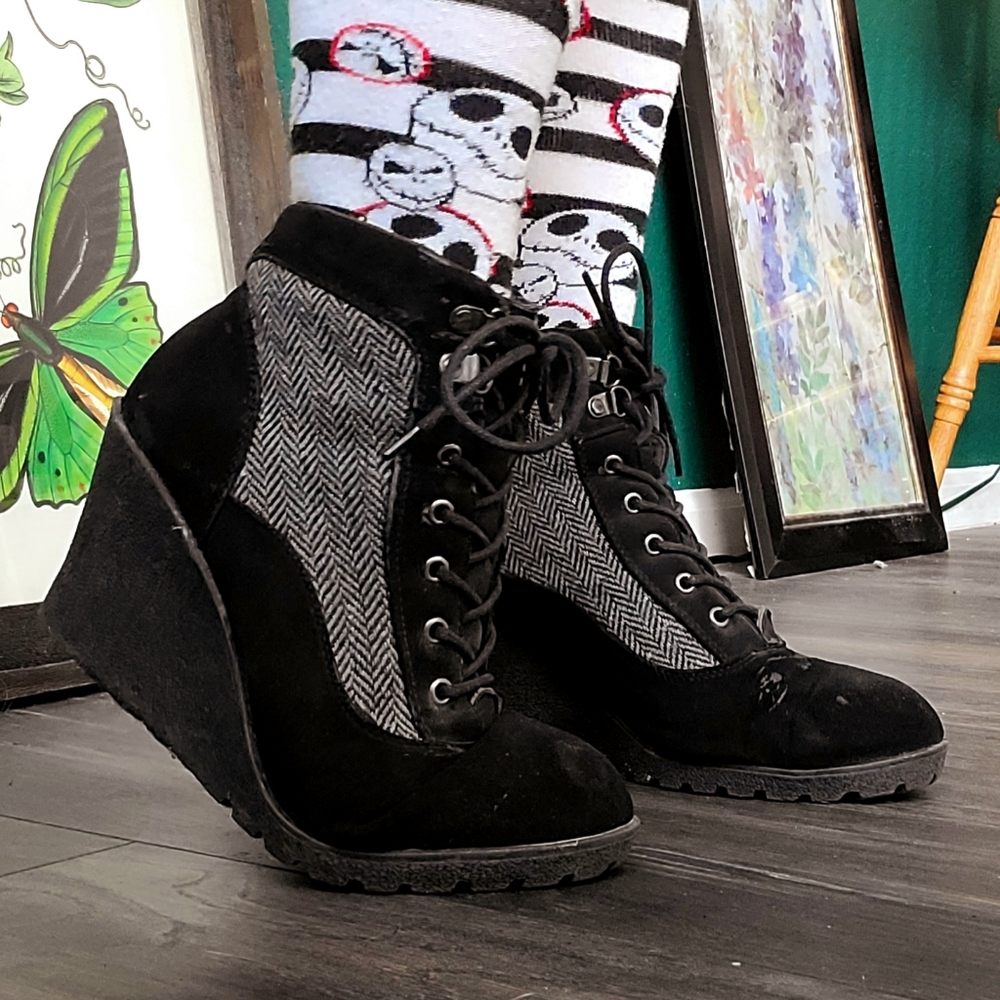 Black wedge booties